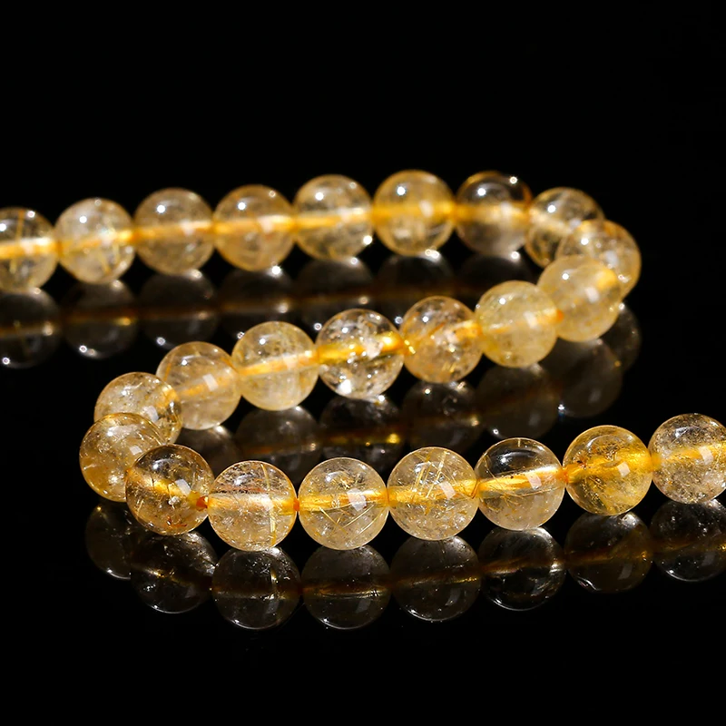 Pierres Précieuses Fines en Quartz Rutilé et Or Glacé Naturel, Accessoire de 6, 8 ou 10mm pour Fabrication de Bijoux, Colliers et Bracelets à Faire Soi-Même