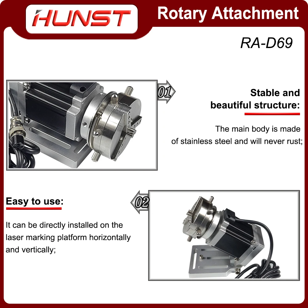 HUNST Rotary Attachment Diameter 69mm Device Fixture Gripper Three Chuck Rotary Worktable for Laser Marking Parts Machine