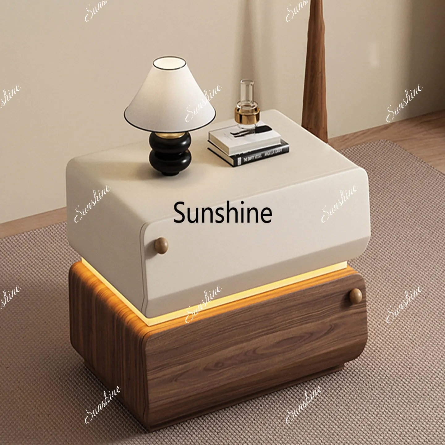 Medieval Cream Black Simple Modern Bedroom Locker with Ambient Light