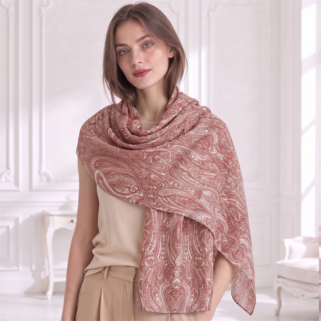 Vintage Paisley Print Scarf Women Soft Satin Shawl Wrap Retro Floral Scarves Coat Matching Hijab Travel Beach Cape Foulard