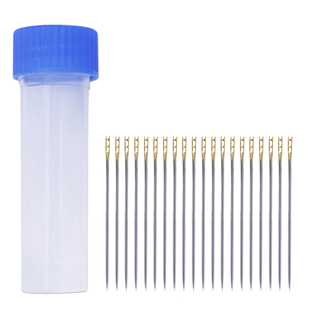 

20 pcs Hand Needle Set Stitching Needle Stainless Steel Double Hole Pointed Needles Stitching Cross Craft Project Tools