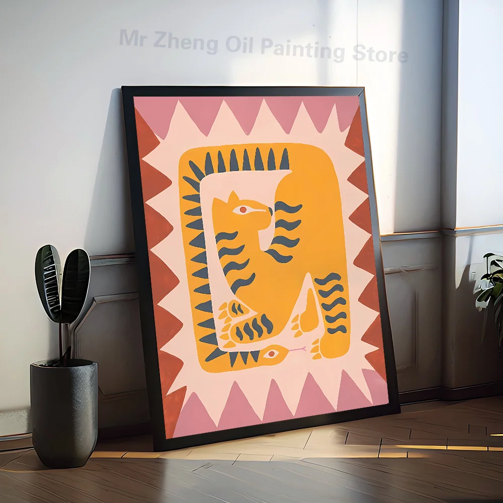 Egypt Colorful Abstract Tiger And Leopard Poster Self-adhesive Art Waterproof Paper Sticker Coffee House Bar Room Wall Decor
