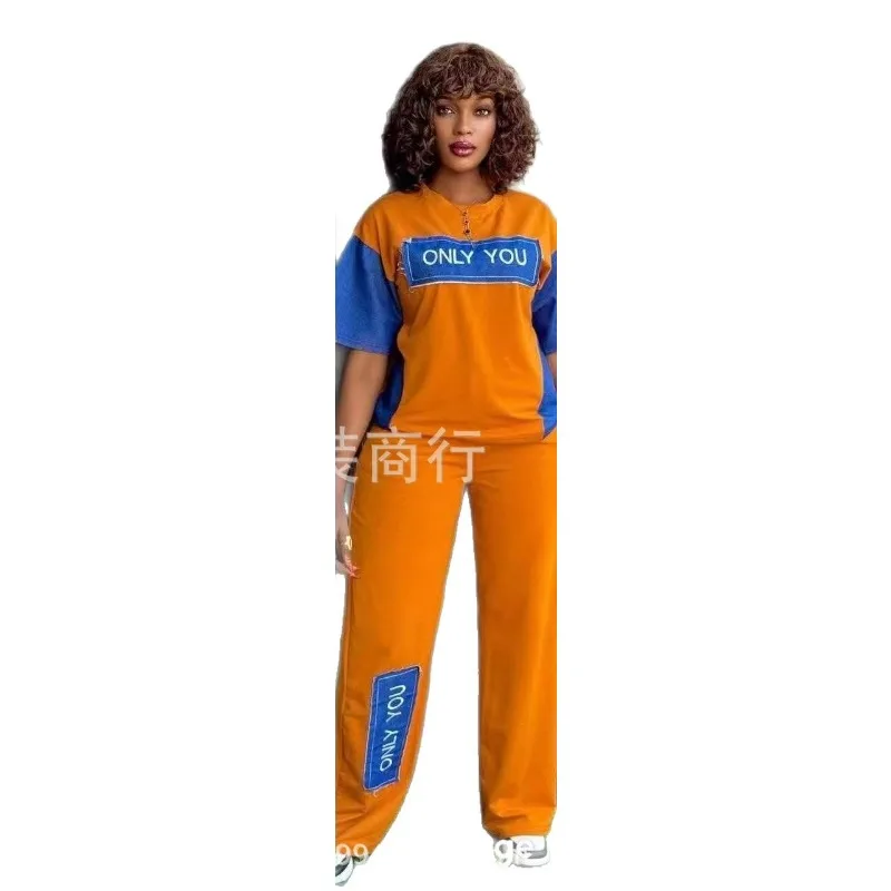 

Женский комплект из 2 предметов Dashiki, африканская одежда, лето-осень, новый модный топ с короткими рукавами и брюки, костюм для вечеринок, женские одинаковые комплекты
