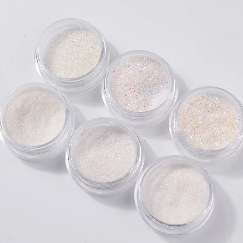 Ensemble de paillettes blanches pour nail art, poussière de sirène, petits démontrent, décorations pour bricolage, 6 pièces, N64.Glitters