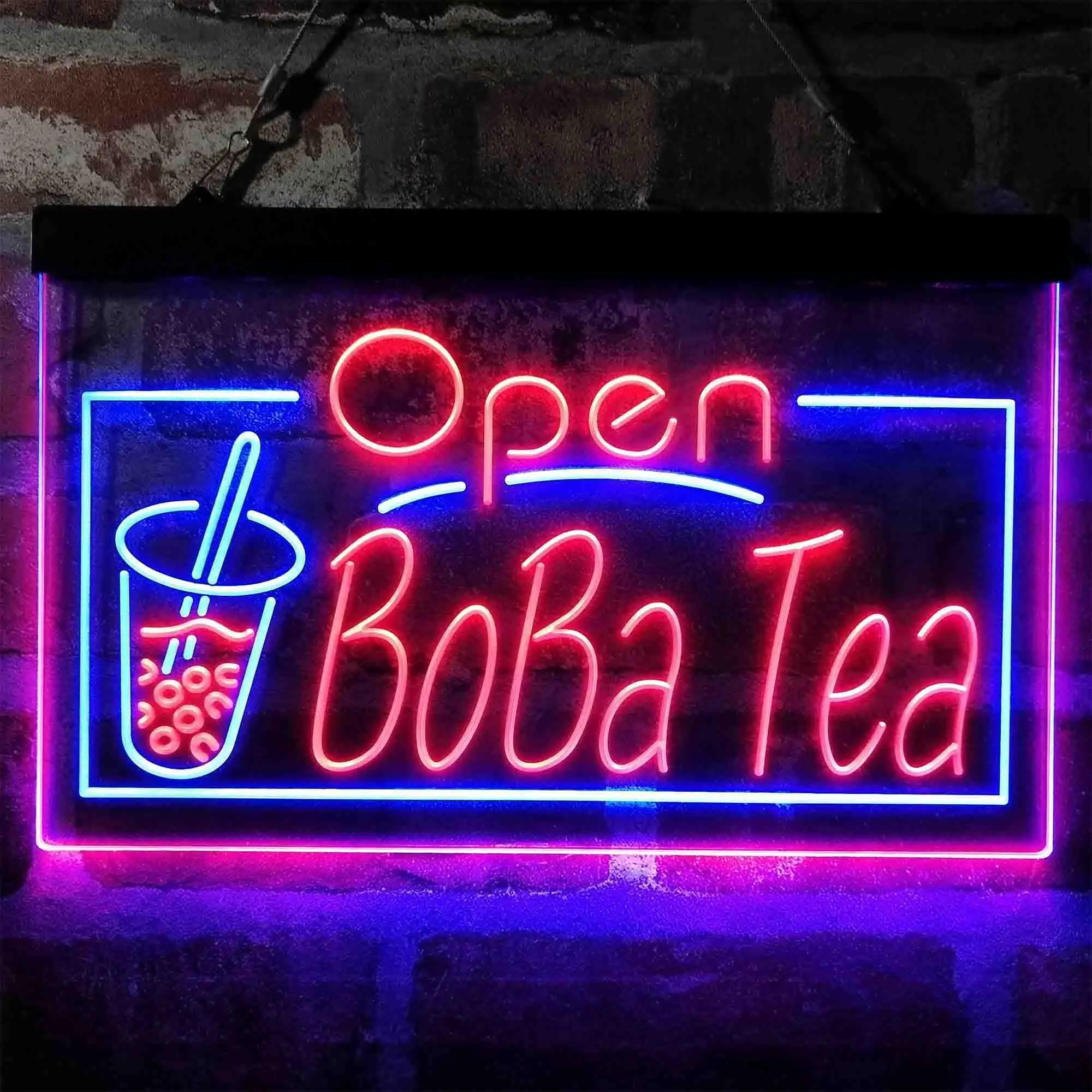 Boba Tea. Open. Bubble Milk Tea Dual Color Led Neon Sign st6-i4031