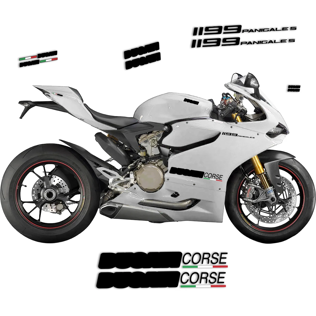Volledige kuip shell sticker sticker driekleurig ontwerp logo corse 1199 s motorfiets onderste kuip sticker voor Ducati 1199 Panigale S R