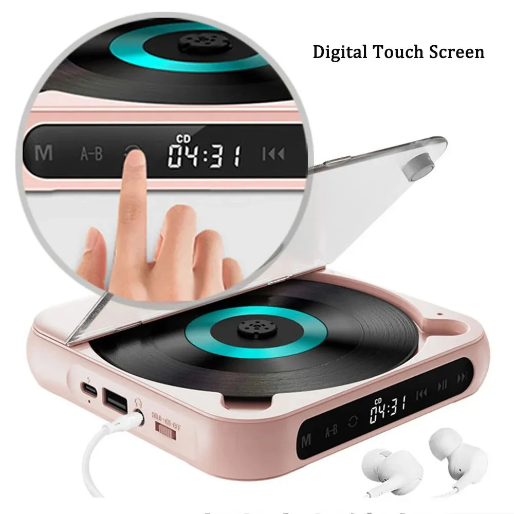 

Hooqu Portable CD Player With 5 Playback Modes Touchscreen BT Compatible Earphone Mini Music CD Walkman For Student Men Women