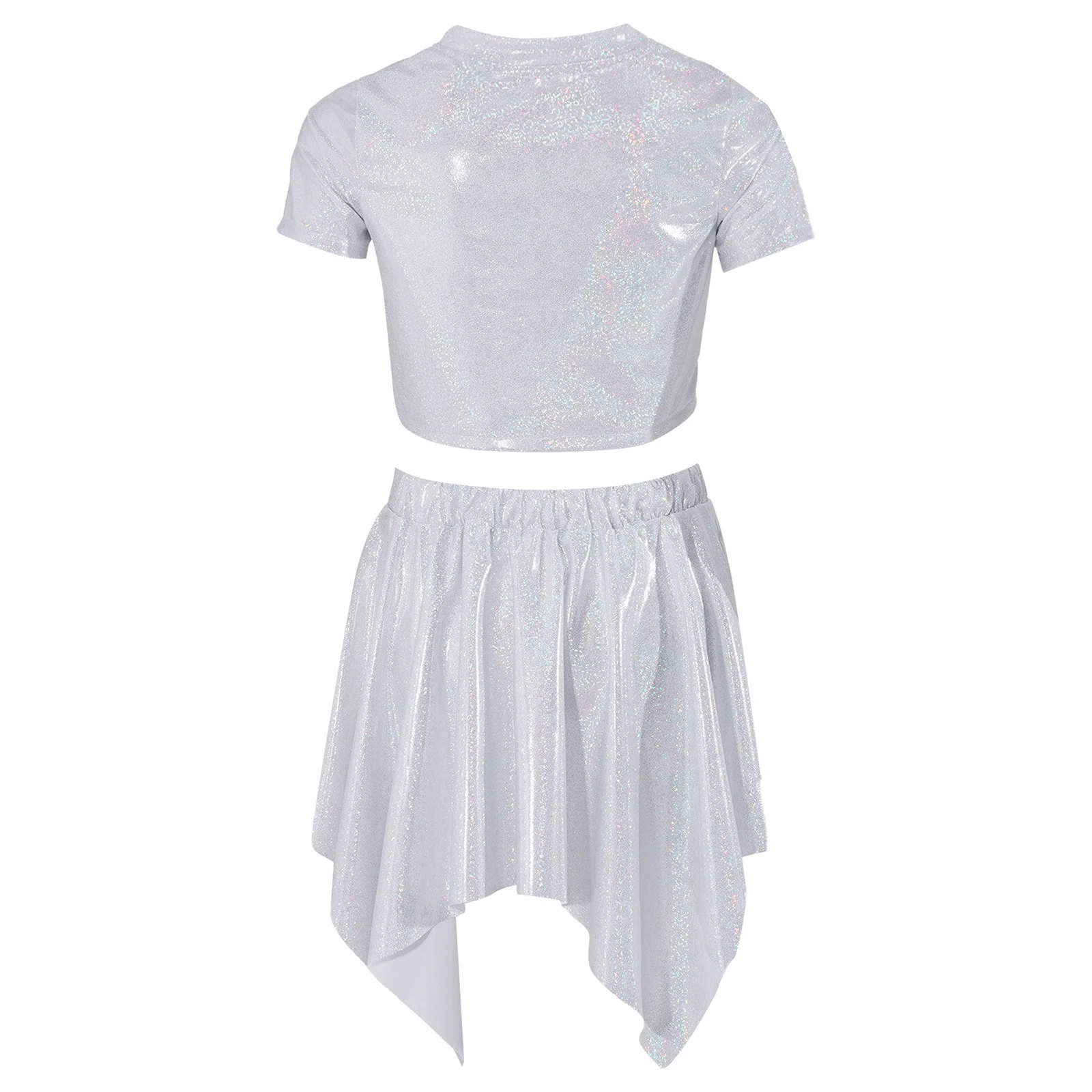 

Childs Disco Suits Kids Music Festival Cheerleading Streetwear Shiny Rave Jazz Dance Outfit Girls Metallic Hip Hop Costume