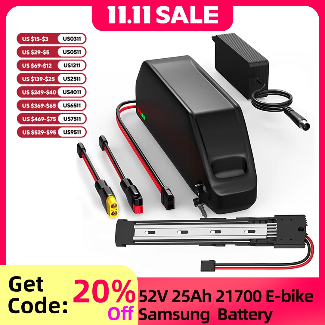 

Hailong EBike аккумулятор 52 В 25 Ач с 50 А BMS SamSung 21700 50G элементов литиевый аккумулятор для электрических велосипедов для 100 Вт-2500 Вт и зарядное устройство