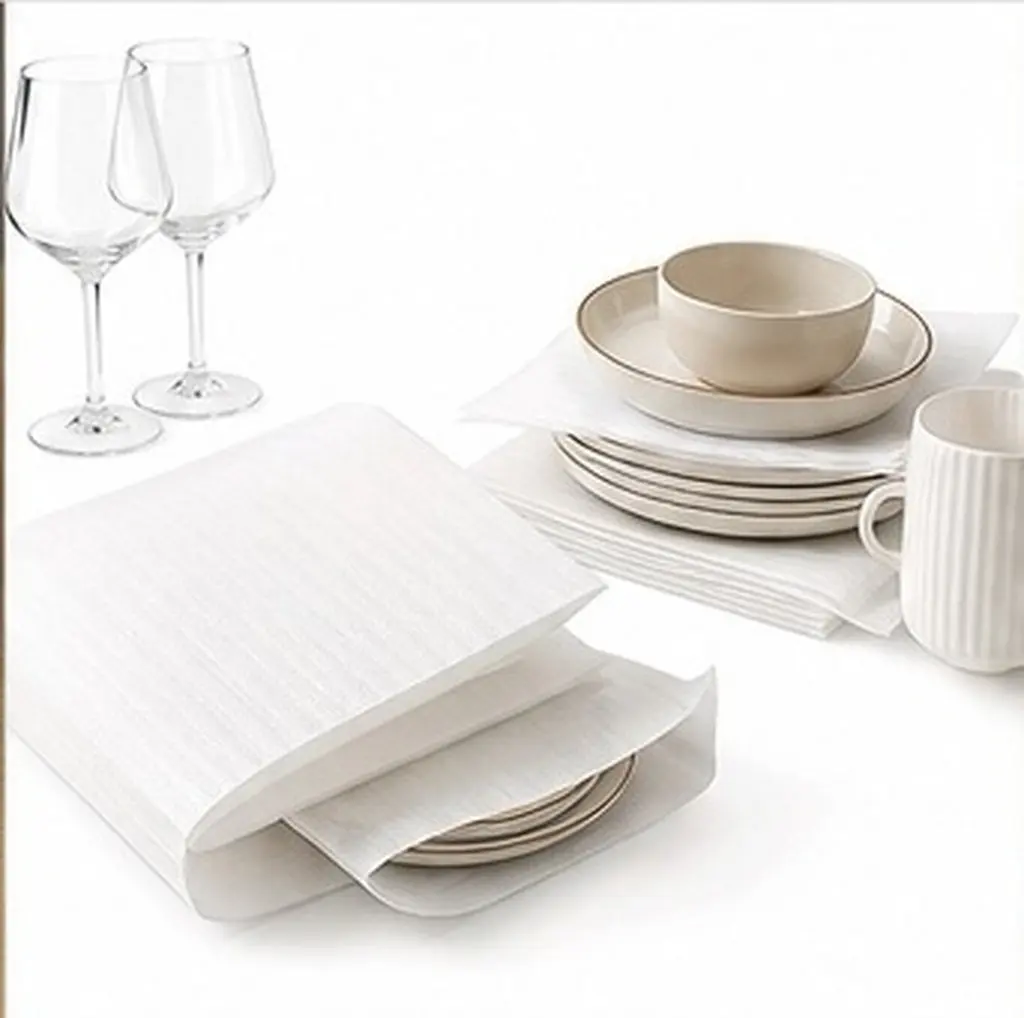 100個入り、25x30cmのラミネート加工パールコットン製クッションポーチ。食器、ボウル、フレーム、家具などに使用できる、振動吸収効果のあるポーチ。