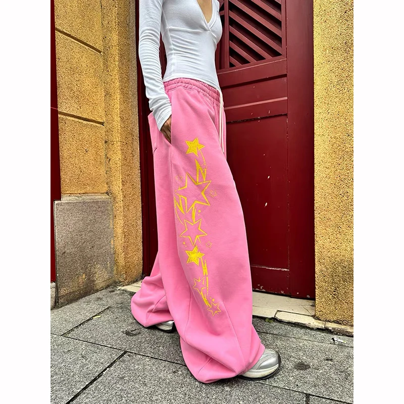 ZHIZOU – pantalon de survêtement gothique rose pour femmes, Baggy, pantalon de danse Harajuku, Style japonais des années 90, Vintage, surdimensionné, Y2k