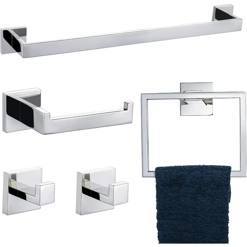 Bathroom Hardware Accessories Set Polished Chrome Towel Bar Sets Include Towel Bar Towel Holder Toilet Paper Holder Hook