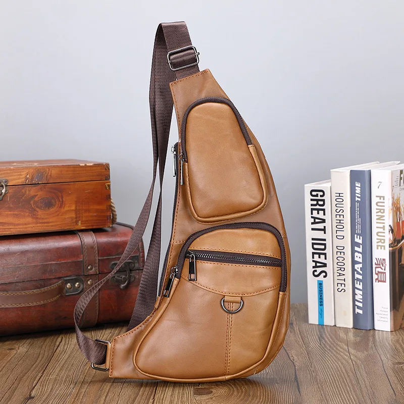 Black new genuine leather men's bag - crossbody bag, shoulder bag, sports sling bag, chest bag