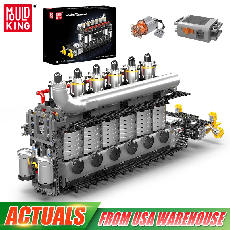 Mould King 10209 Technical Car Engine Toys Motorized Inline 6-Cylinder Aircraft Carrier Engine Building Block Kid Christmas Gift