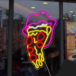 네온 사인 피자 먹는 피자 LED 오픈 라이트, 벽 장식, 밝기 조절 가능, USB 전원, 레스토랑 주방 장식, 바 클럽 푸드 파티