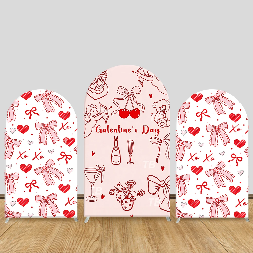 

Galentines Day Bow Heart Theme Arch Backdrop Cover Cherry Champagne Background For Kids Birthday Baby Shower Party Decoration