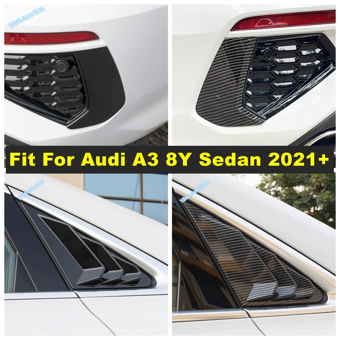 

For Audi A3 8Y Sedan 2021 Car Side Vent Window Scoop Louver / Rear Fog Light Garnish Bezel Strip Cover Trim Exterior Accessories