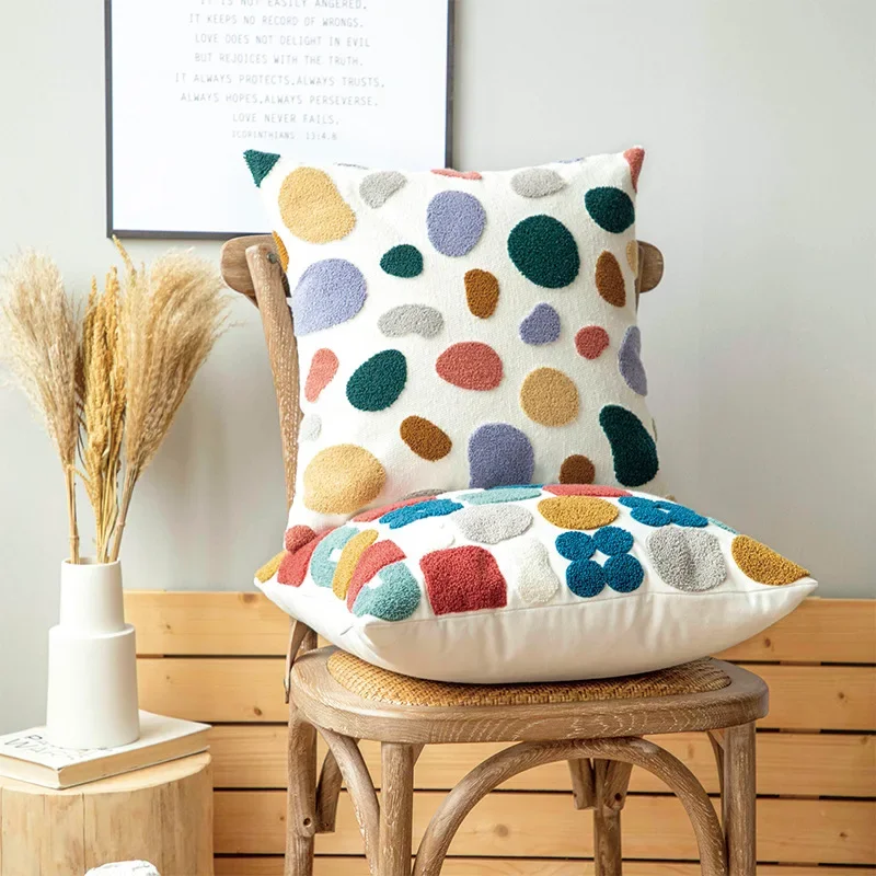 

New 45x45cm Cute Dots Embroidery Pillow Cover Soft Cozy Floral Cushion CoverHome Decoration for living room Kids Room