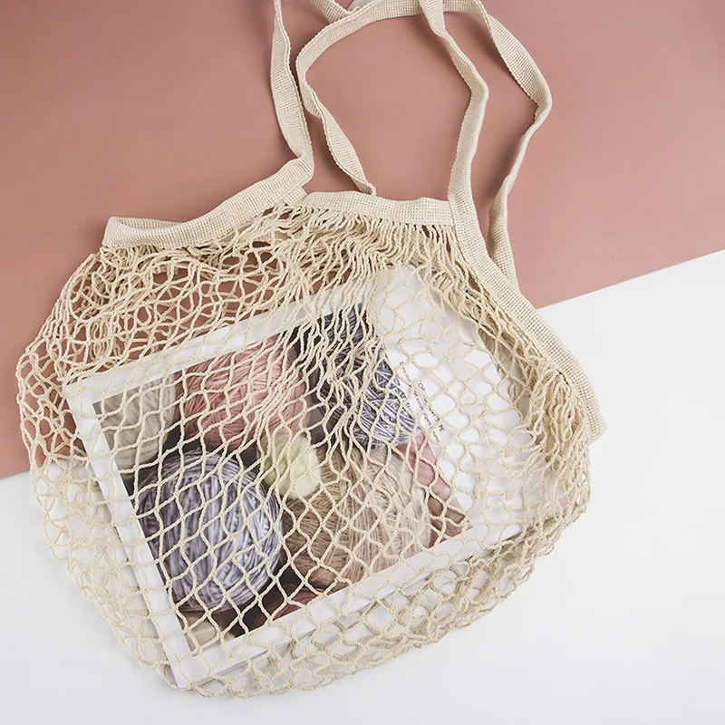أكياس بقالة شبكية ممتازة ، أكياس إنتاج قابلة لإعادة الاستخدام ، مقبض طويل ، حمل شبكي ، خيط ، أكياس فواكه وخضروات