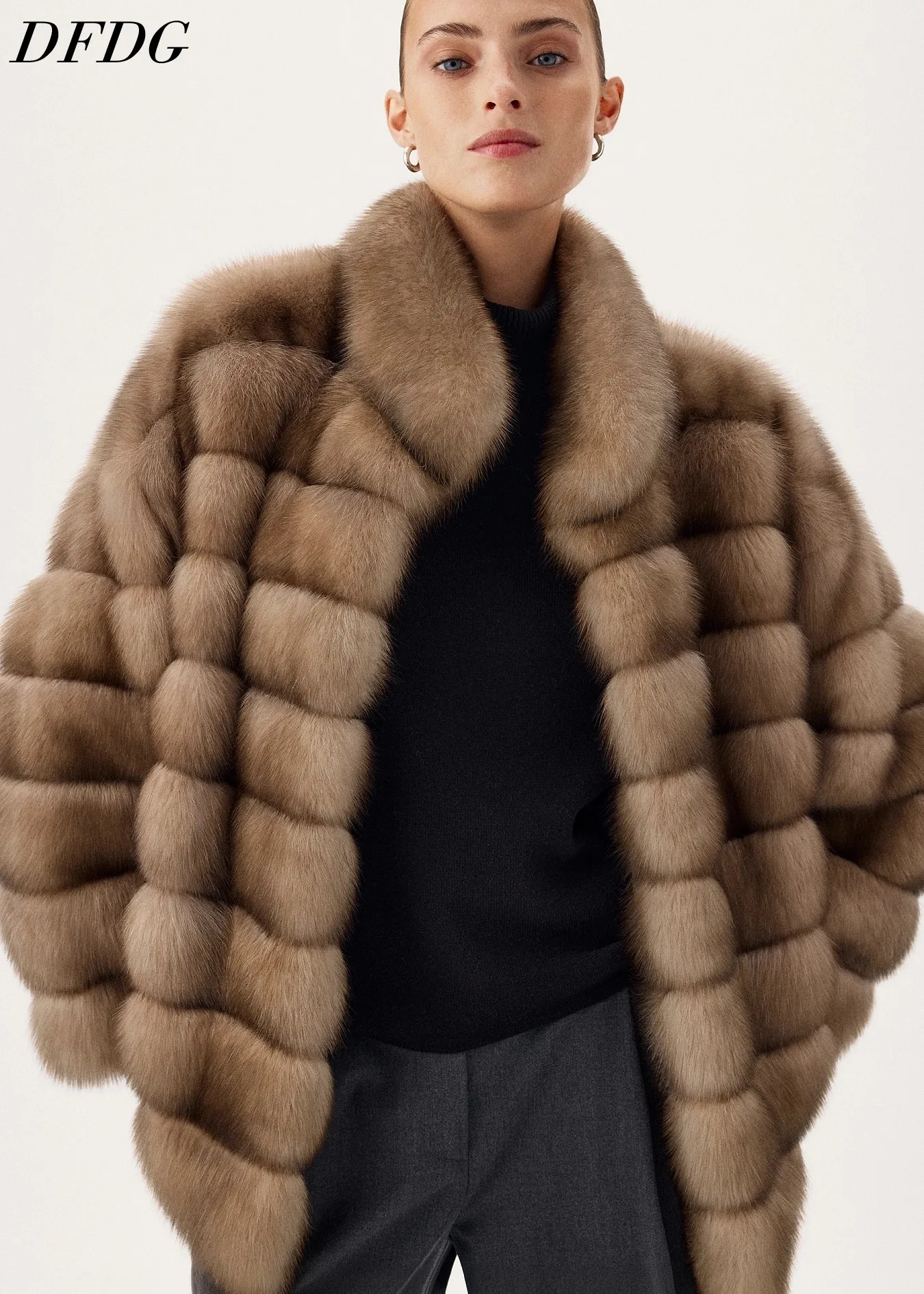 DFDG Women Faux Fur Coat Big Turn Down Collar Horizontal Placket Loose Luxury Thick Warm Winter Jacket Elegant Evening Outerwear