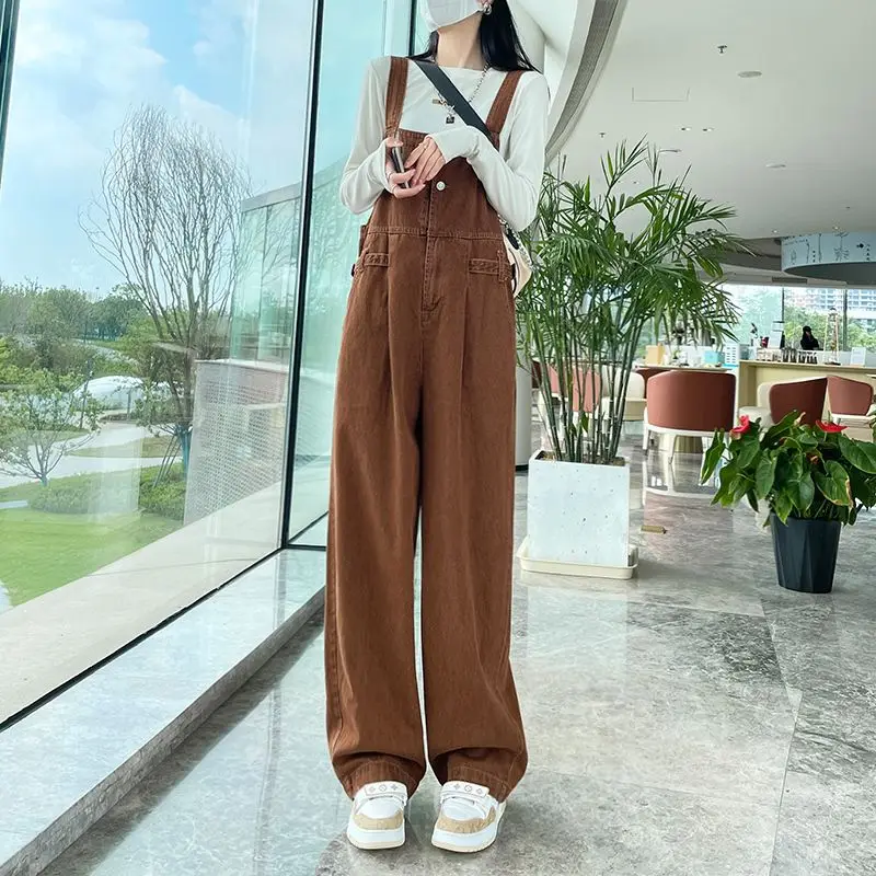 Cargo Denim Jumpsuits Women Vintage Fashion High Waist Chic Streetwear Tender Personality Straight Trousers Hip Hop All-match