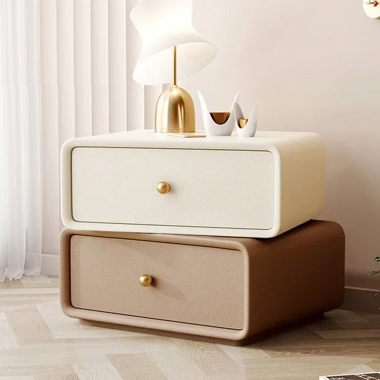 

All-solid wood bedside table rotatable intelligent USB charging with fingerprint lock Modern minimalist bedroom rounded light