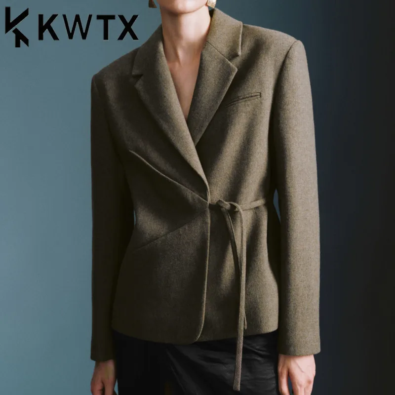 

KWTX Women's Designer Blazer 2025 New Dark Khaki Casual Elegant Luxury Notch Lapel Spring Summer Lightweight