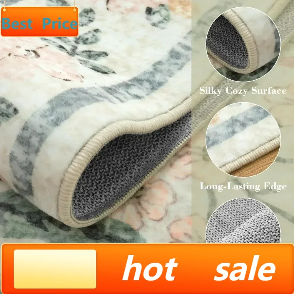 

Hot salesCustomizable Washable 6x9 Area Rugs, Soft Floral Rug for Bedroom Kids Playroom Light Colored Carpet, Non Slip Ultra-Thi