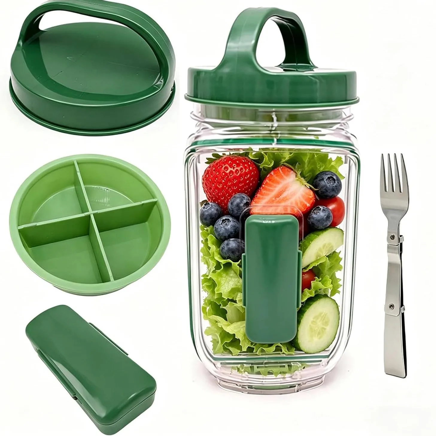 

Salad Pod Vegetable Salad Storage Bottle, Lunch Box Airtight Container with Plastic Handle, Disposable Salad Storage Jar2 pieces
