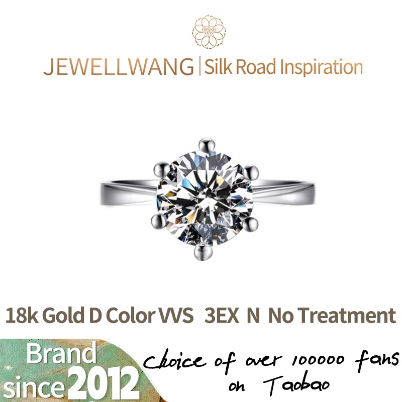 

JEWELLWANG Lab-grown 18K White Gold Six-prong Crown Diamond Ring Synthetic Ring Ngtc Artificial Diamond Gia Diamonds Ring