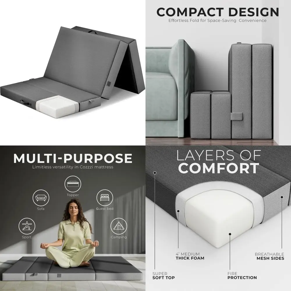 

Portable 4 Inch Twin-Size Folding Mattress with Removable Cover - Ideal Lightweight Mattress for Adults on the Go