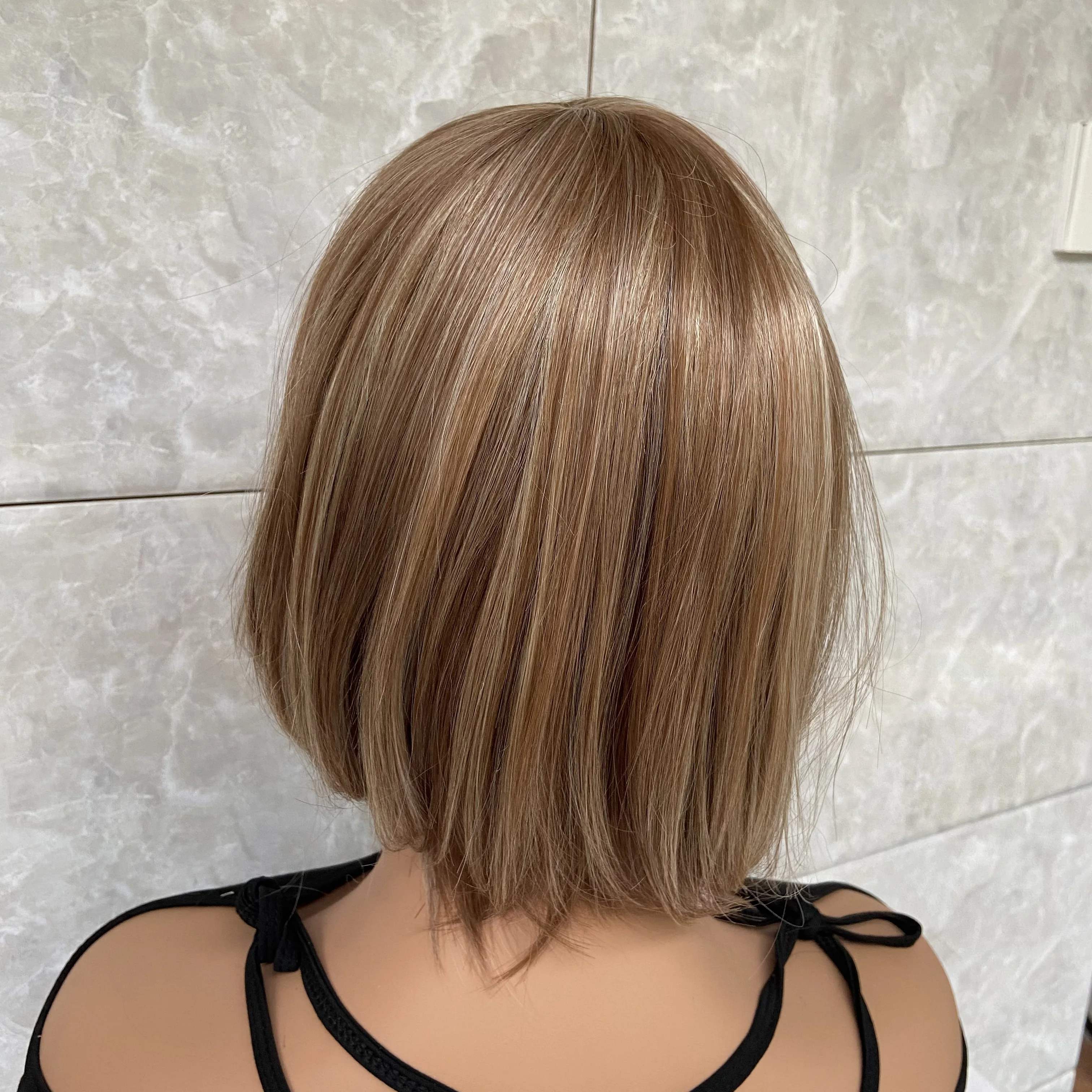 Perucas sintéticas do cabelo do Bob reto curto para mulheres, marrom, louro, mistura, macio, natural, uso diário