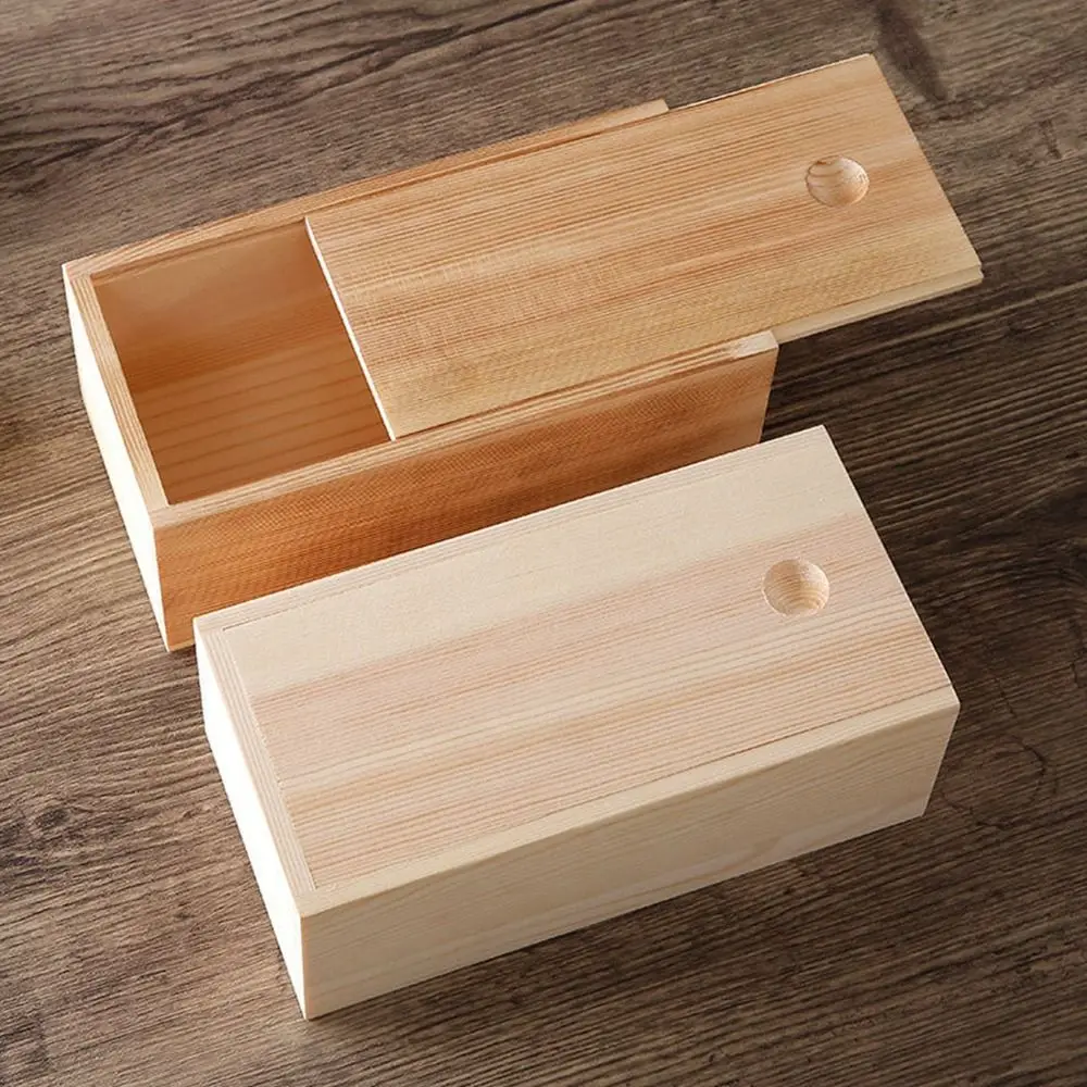 Beads Container Natural Wooden Storage Box with Slide Top Candlenut Card Keeper Wood Jewelry Organizer Case for Home Decoration