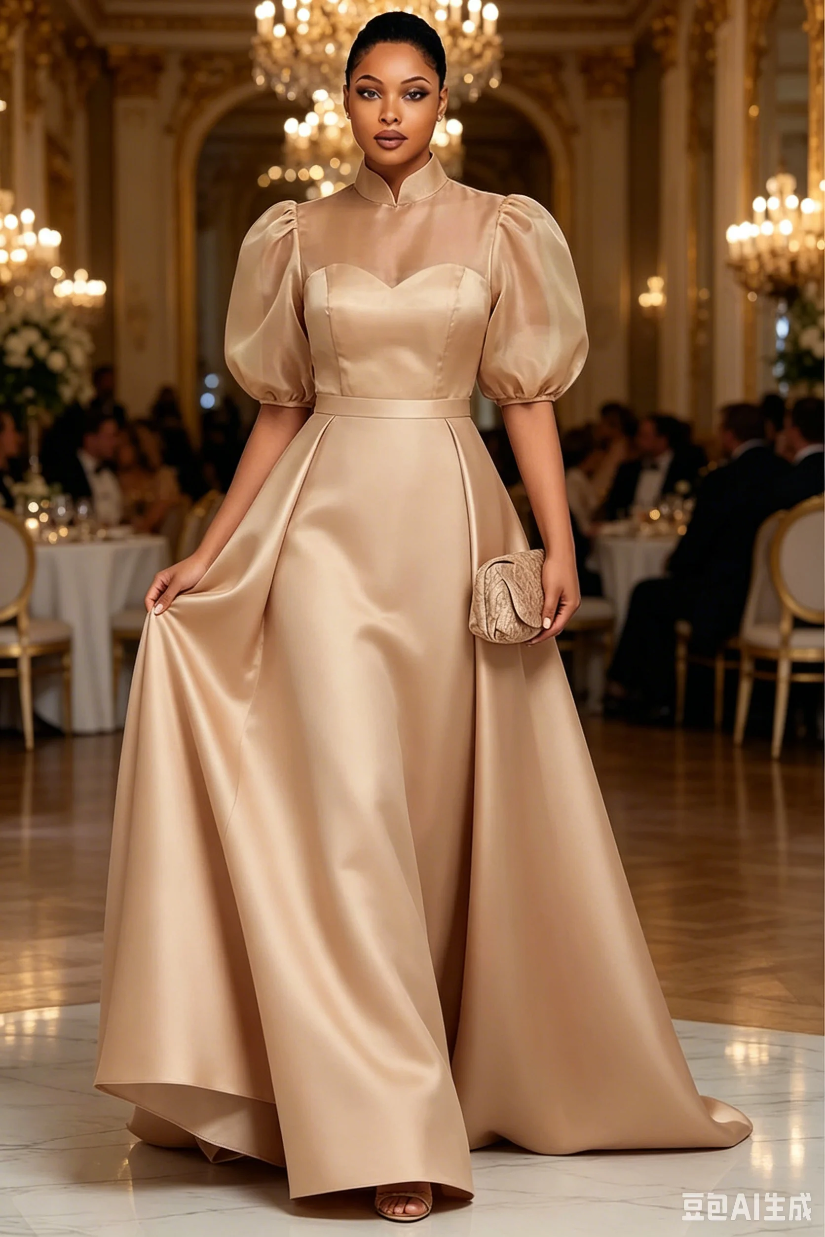 Plus Size Elegant Satin Prom Dresses for Women Stand Collar A Line Maxi Dress Formal Wedding Guest Party Bridesmaid Long Dress view 3