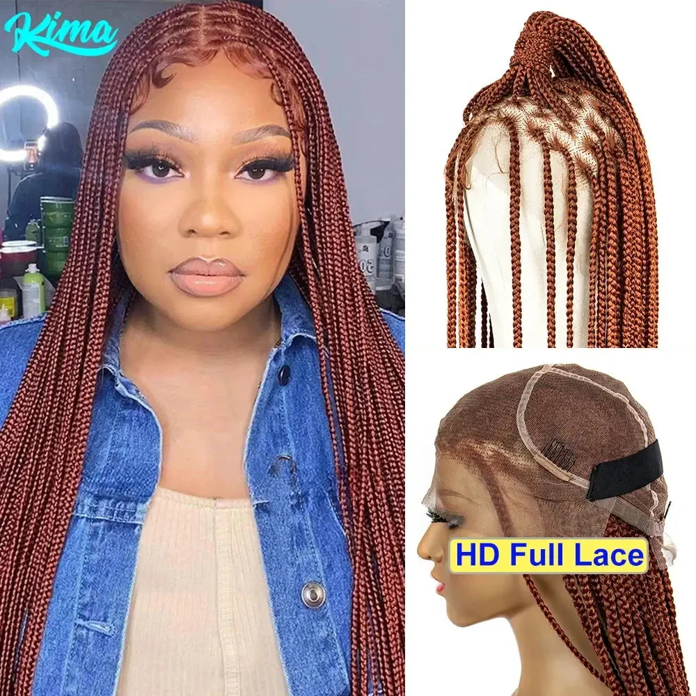 Perruque Synthétique Tressée Full Lace HD Transparente pour Femmes Noires, Tresses au Crochet, Sans Nministériels ds, Boîte Cornrow