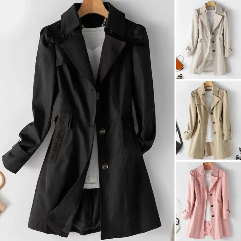 Trench elegante cappotto di media lunghezza da donna in stile coreano con tasche con colletto rovesciato per le tendenze della moda autunno primavera Slim Fit