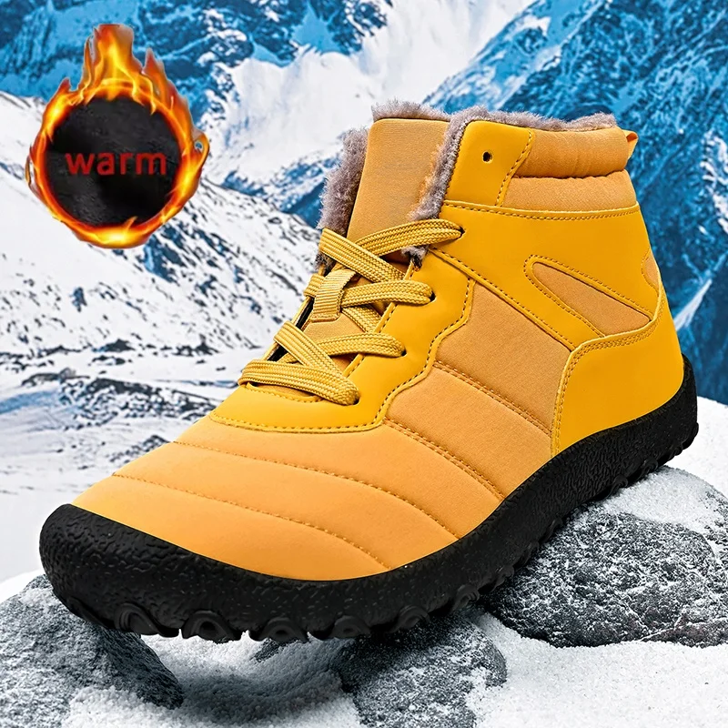 

Winter Warm Plush Snow Boots Waterproof Outdoor Mens Mountaineering Boots Non-Slip Barefoot Cotton Shoes Thick Plush Warm Boots