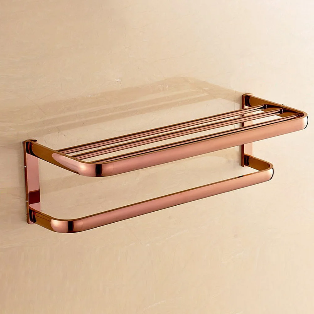 Rose Golden Brass Bathroom Accessories Wall Mount Towel Rack Holders Towel Shelf Towel Bar  Lba865