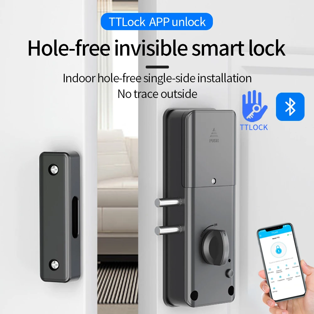 Imagem -02 - Bloqueio Invisível Inteligente sem Perfuração Kit Keyless Keypad Cartão ic Suporte Bluetooth Porta de Madeira Mortise App Ttlock Controle Remoto