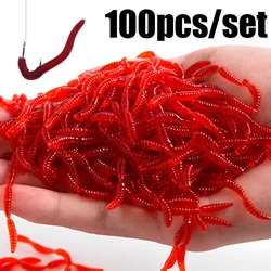 Lifelike Red Worm Soft Lure Earthworm Ice Winter Fishing Silicone Artificial Bait Fishy Shrimp Additive Bass Carp Fishing Lure