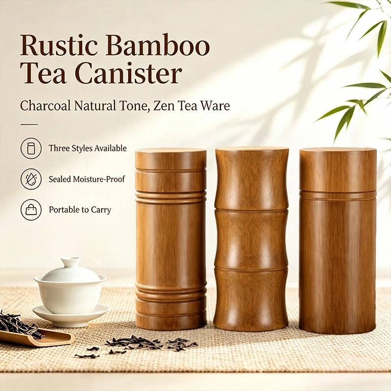 Vintage Bamboo Tea Canister Portable Food Storage Box Tea Nut Spice Storage Box Eco-friendly Organizer Jar Kitchen Containers