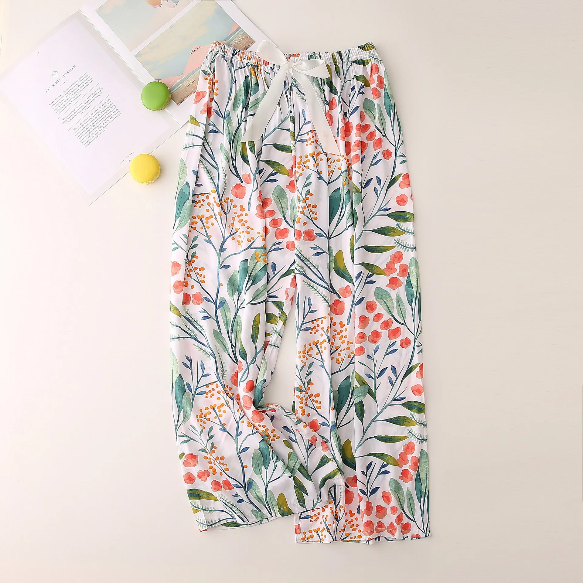 Women Pants New Summer Autumn Boho Style Sleepwear Wide Leg Pants High Waist Casual Female Calf-Length Clothes Loose Trousers