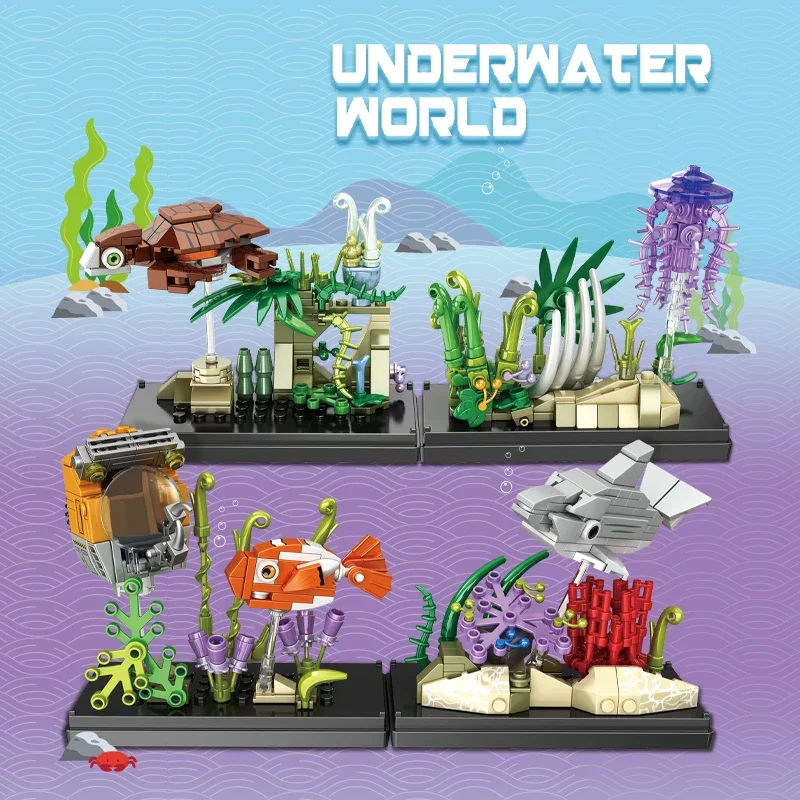 Underwater World Building Blocks Toy Set Dolphin Clown Fish Jellyfish Turtle Marine Life Bricks Toys Children\'s Christmas Gifts