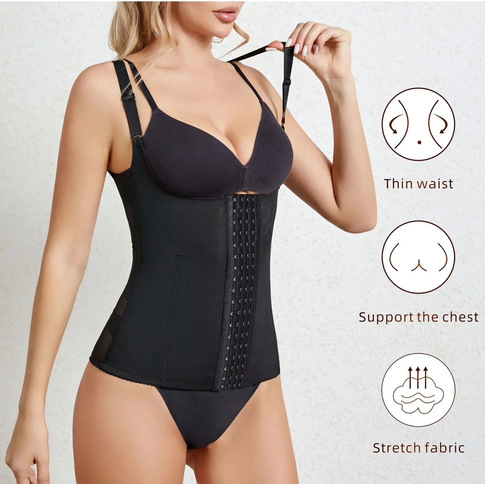 Shapewear six rows of buttons to strengthen the waist tank tops to support the chest to collect side breasts bottoming garment