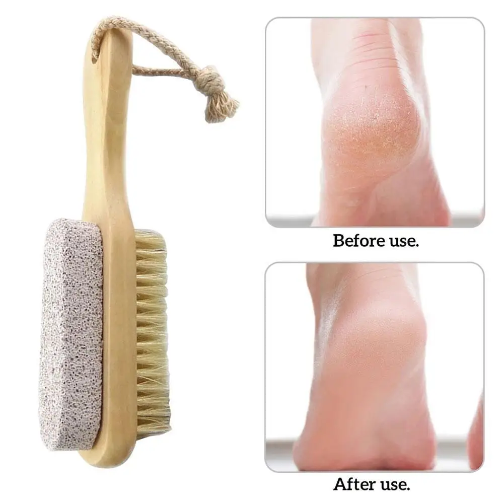 1pc Wood Handle Pumice Stone Foot Brush Scrubber Feet Skin Bristle Pedicure Natural Tool Exfoliating Dead Brush Remover Mas Q3D1