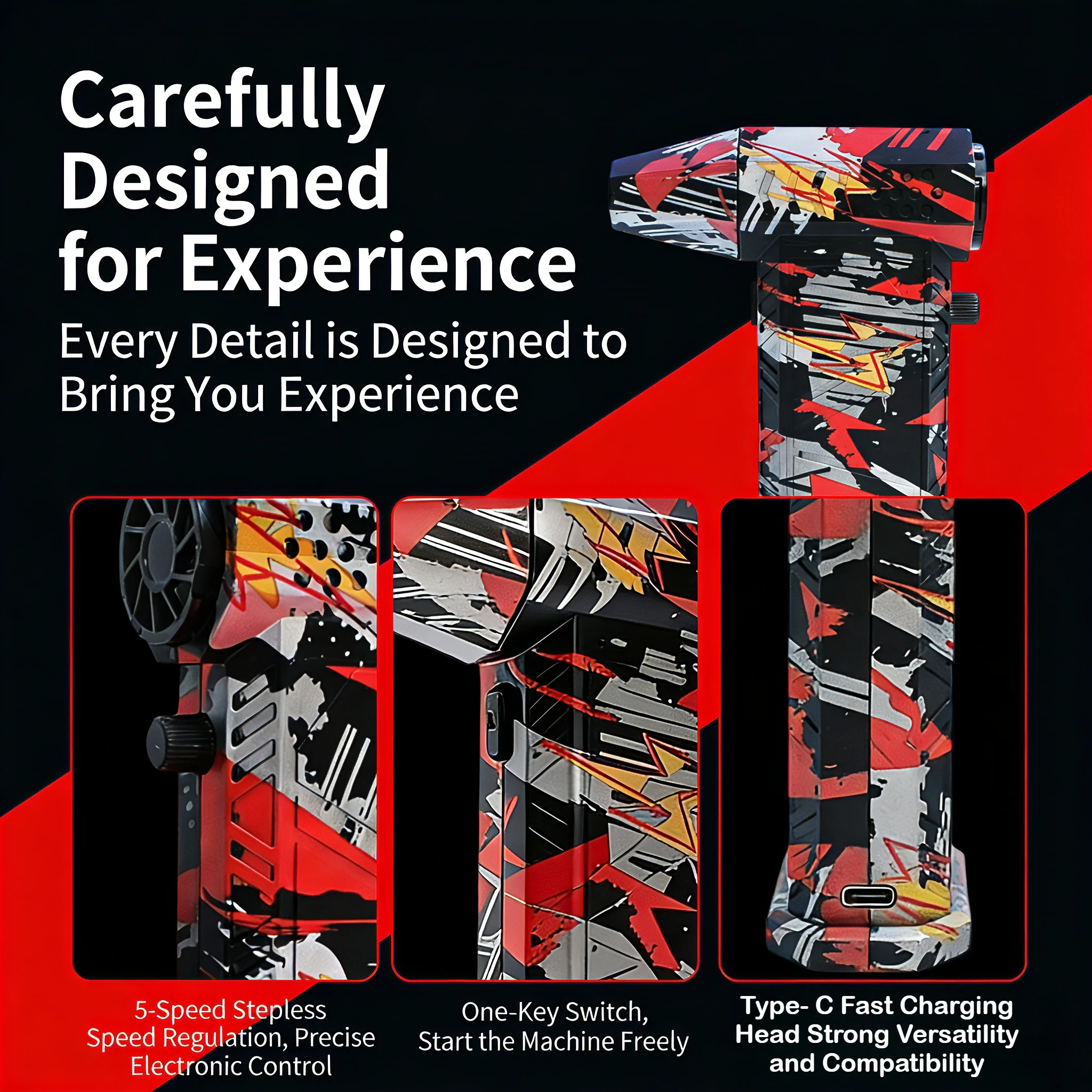 

X9 Silver-Black-Red Fan, Brushless Vacuum, 300000 RPM, 75m/s, Turbo Jet for Blowing/Car Wash/Snow Removal