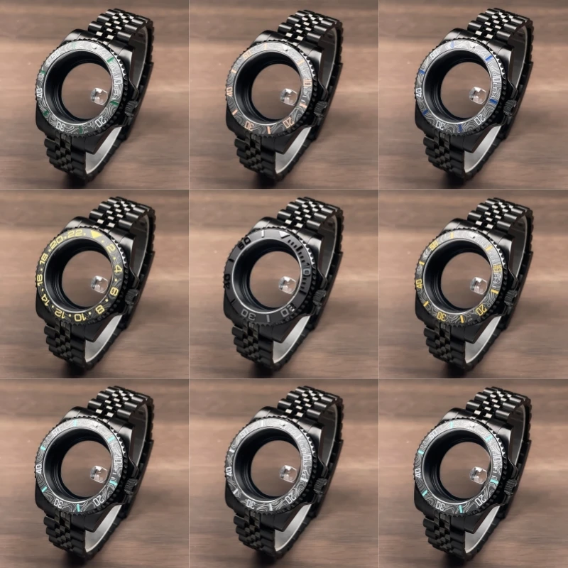 40mm NH35 Gehäuse Edelstahl SaphirglasAll Black Sub GMT 316L Seik Mod Zubehör NH35 NH36 NH34 Uhrwerk Uhrengehäuse – Detail 6
