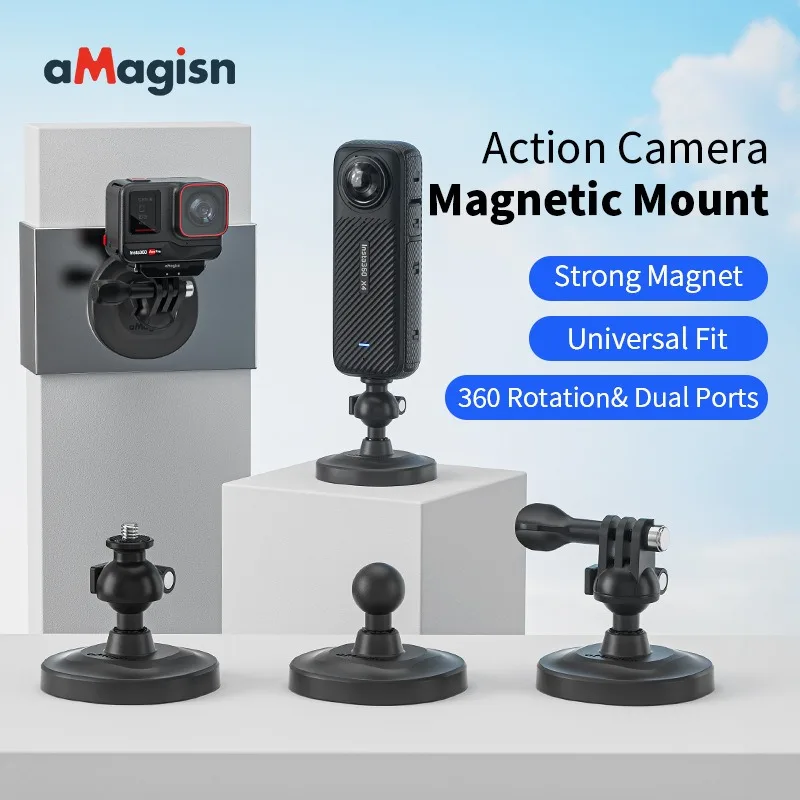 aMagisn Magnetic 360° Ball Head Mount for Insta360 DJI Gopro Camera,30KG Max Load Base Bracket Multi-Directional Adjustable