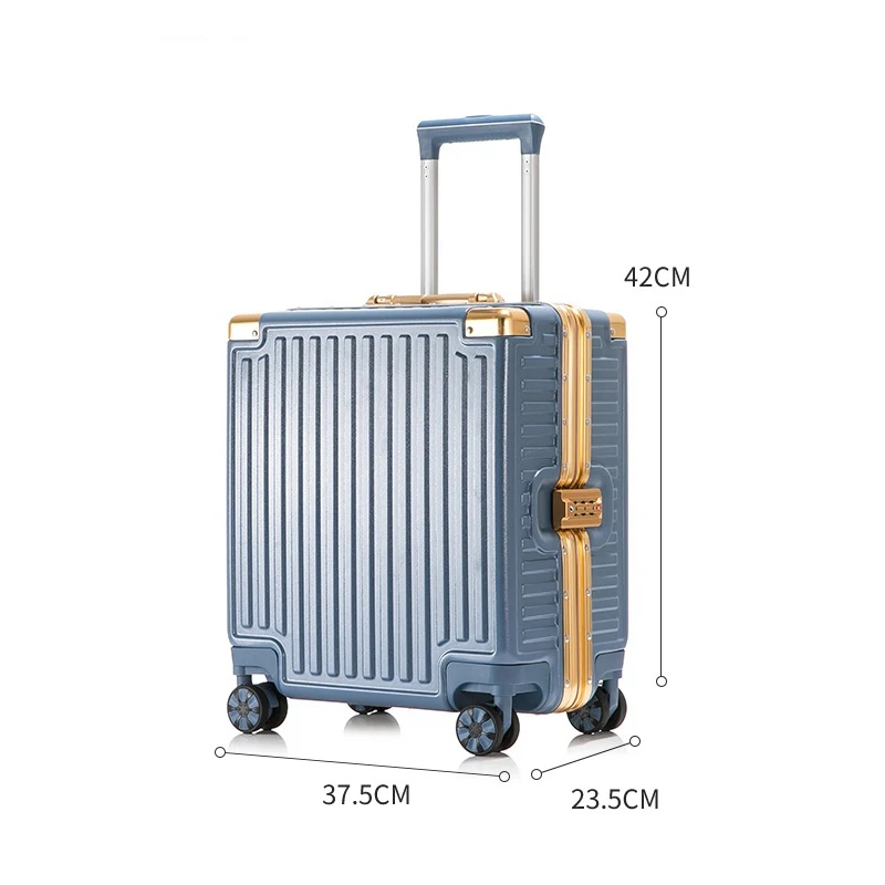 Valise de voyage portable avec cadre en aluminium, valise d'embarquement, mini boîte à mot de passe, roue universelle, sac à bagages roulant, 18"