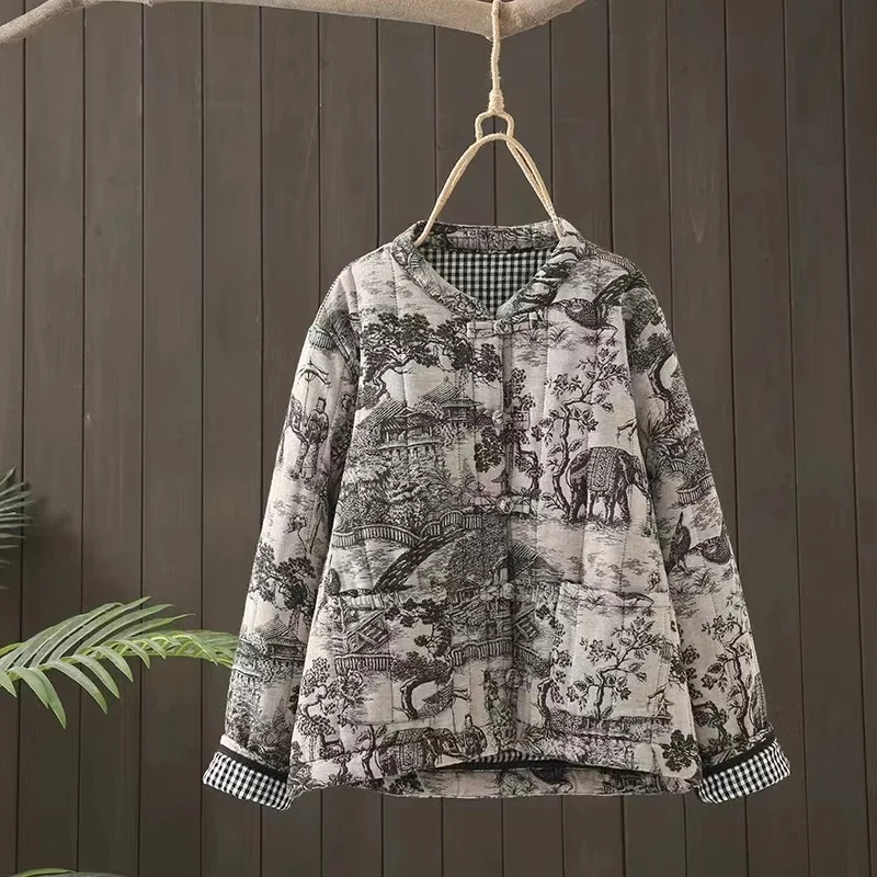 

Элитная хлопковая куртка в стиле ретро с пуговицами, утепленная, большого размера, осенне-зимняя, новый стиль, китайский стиль